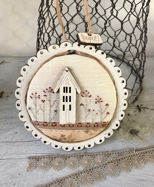 Cross stitch kit - 'Bonjour' mini round frame - Pco6bis